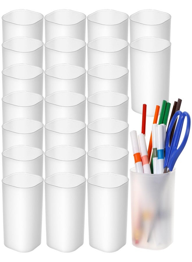 JOUTYFOR 24 Pack Translucent Pen Holder Pencil Cups for Desk Organizers and Storage Stationery Plastic Matte Pencil Holder Cups Ins Style Transparent for Office Home Supplies - Image 1