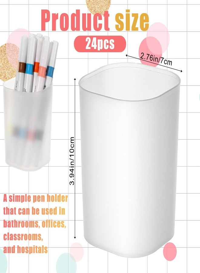 JOUTYFOR 24 Pack Translucent Pen Holder Pencil Cups for Desk Organizers and Storage Stationery Plastic Matte Pencil Holder Cups Ins Style Transparent for Office Home Supplies - Image 2