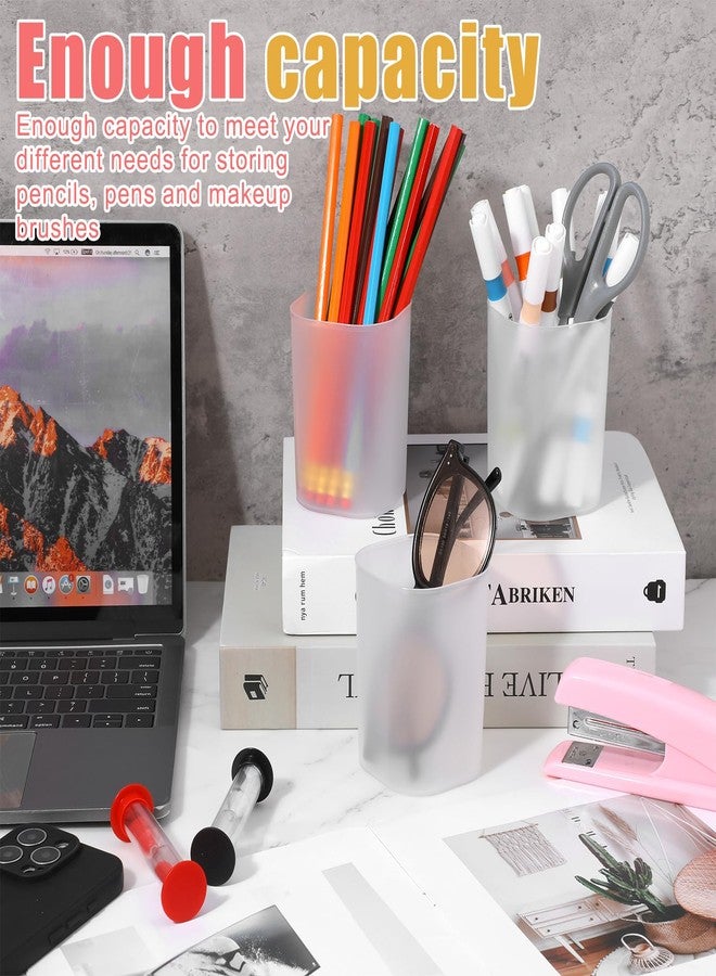 JOUTYFOR 24 Pack Translucent Pen Holder Pencil Cups for Desk Organizers and Storage Stationery Plastic Matte Pencil Holder Cups Ins Style Transparent for Office Home Supplies - Image 4
