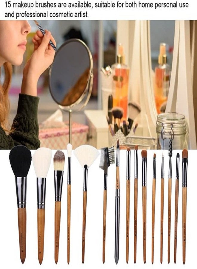 15pcs Professional Walnut Handle Cosmetic Brush Eye Shadow Brush Set - Image 4