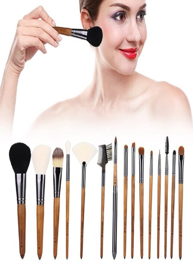 15pcs Professional Walnut Handle Cosmetic Brush Eye Shadow Brush Set - Image 3