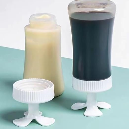 Cozron Cozron Plastic Porous Squeeze Squirt Bottle Flexible Dispenser Wide Mouth Container Bottle with Attached Cap, Sauce Bottle for Ketchup, Oil, Sauces, Salad Dressing, Transperant, 350ml(Multicolor) - Image 4