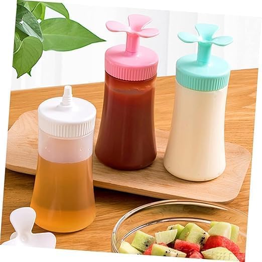 Cozron Cozron Plastic Porous Squeeze Squirt Bottle Flexible Dispenser Wide Mouth Container Bottle with Attached Cap, Sauce Bottle for Ketchup, Oil, Sauces, Salad Dressing, Transperant, 350ml(Multicolor) - Image 2