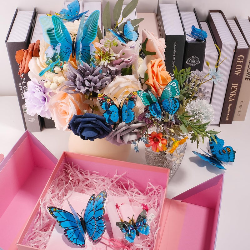 ساوروبيب Saoropeb 3D Butterfly Wall Decor 24 PCS Double Layer Butterfly Decorations for Party Decorations Decor Decord Siler Screperator Scense (Blue) - Image 5