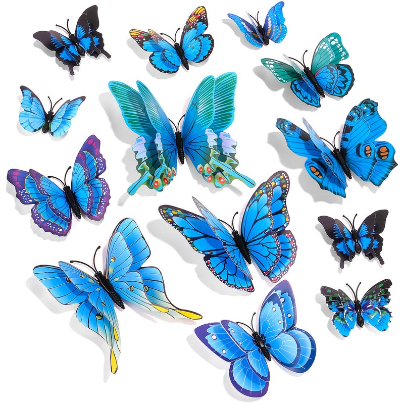 ساوروبيب Saoropeb 3D Butterfly Wall Decor 24 PCS Double Layer Butterfly Decorations for Party Decorations Decor Decord Siler Screperator Scense (Blue) - Image 1