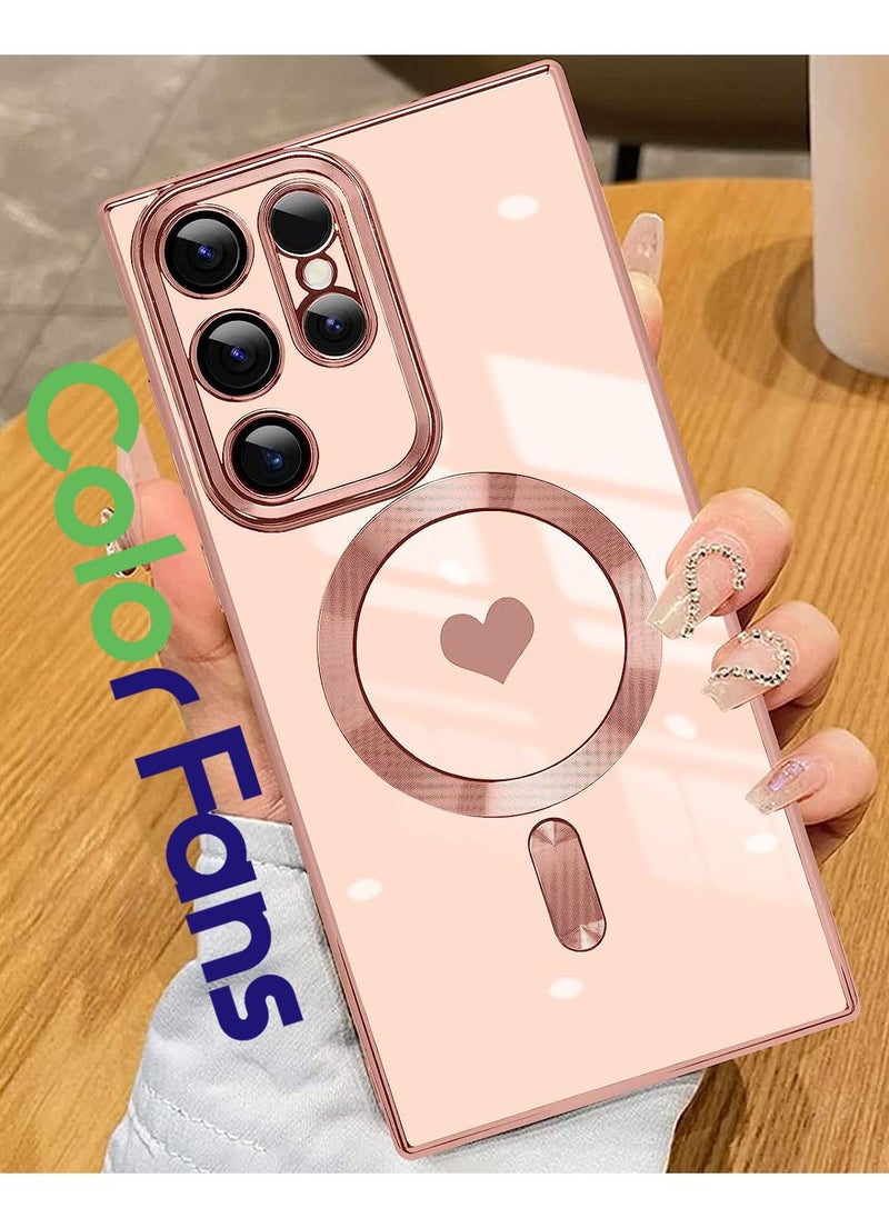 Color Fans - Magnetic Case for Samsung Galaxy S23 Ultra Support Magsafe Charging Luxury Plating Electroplate Elegant Shockproof Slim Phone Case Pink - Image 1