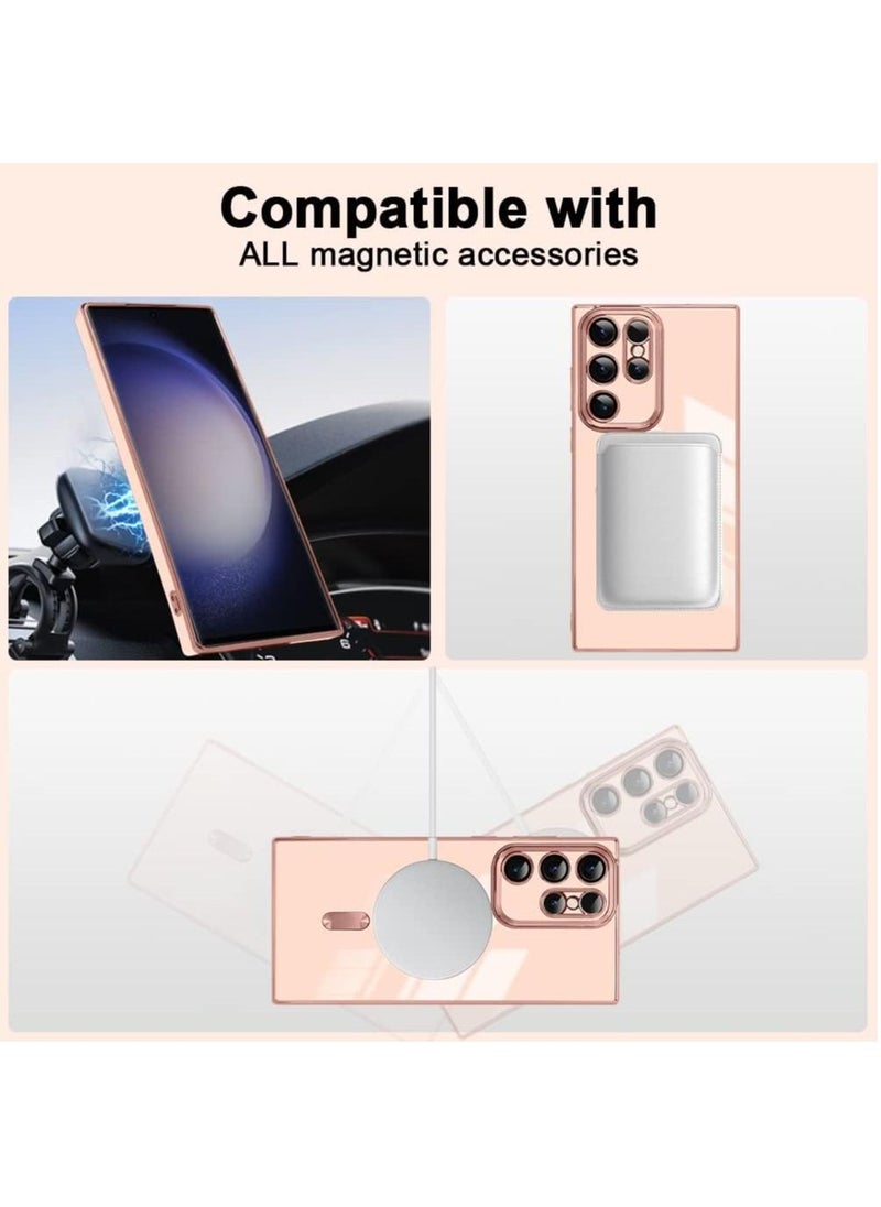 Color Fans - Magnetic Case for Samsung Galaxy S23 Ultra Support Magsafe Charging Luxury Plating Electroplate Elegant Shockproof Slim Phone Case Pink - Image 1