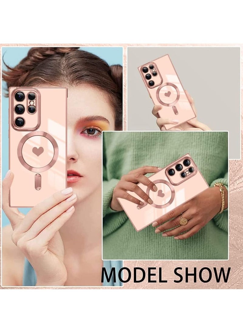 Color Fans - Magnetic Case for Samsung Galaxy S23 Ultra Support Magsafe Charging Luxury Plating Electroplate Elegant Shockproof Slim Phone Case Pink - Image 1