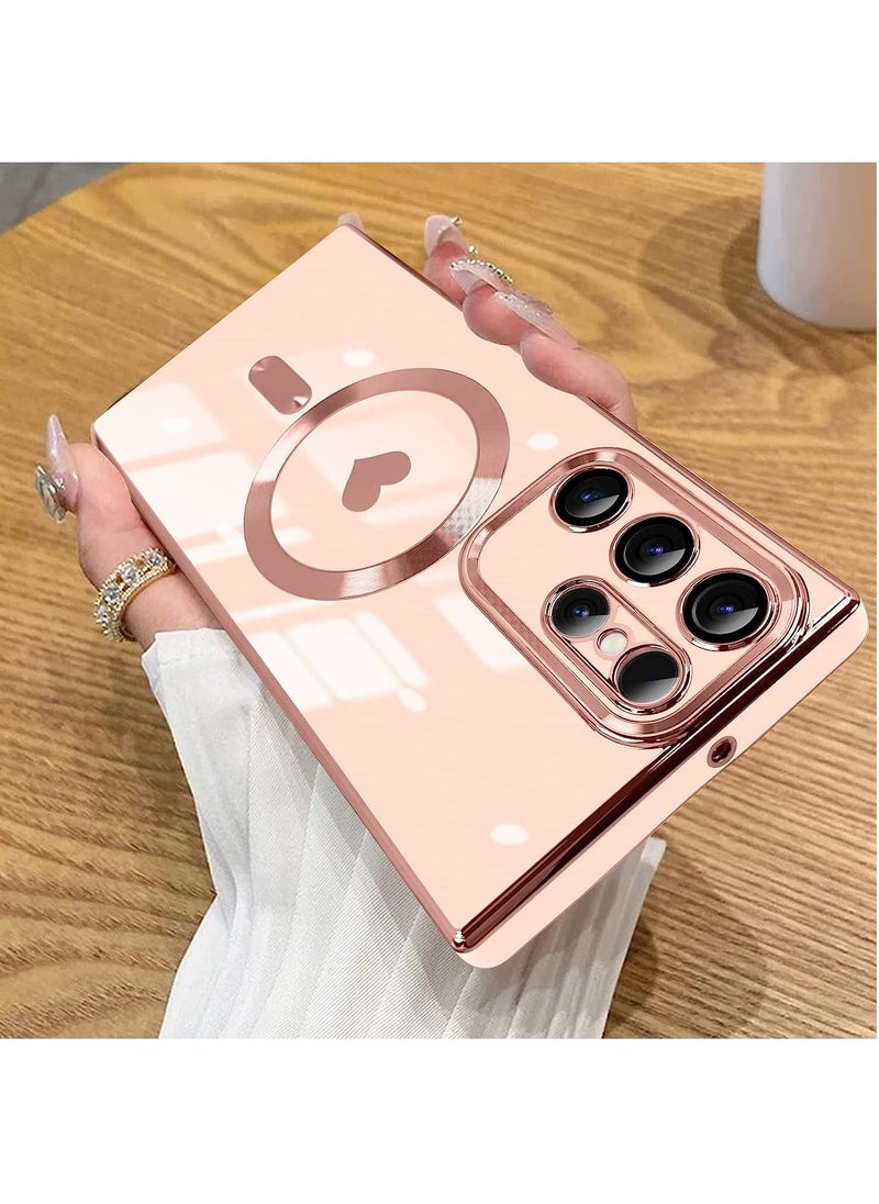 Color Fans - Magnetic Case for Samsung Galaxy S23 Ultra Support Magsafe Charging Luxury Plating Electroplate Elegant Shockproof Slim Phone Case Pink - Image 1