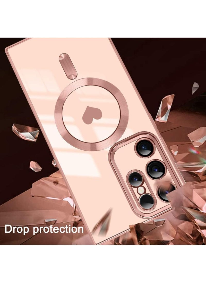 Color Fans - Magnetic Case for Samsung Galaxy S23 Ultra Support Magsafe Charging Luxury Plating Electroplate Elegant Shockproof Slim Phone Case Pink - Image 1