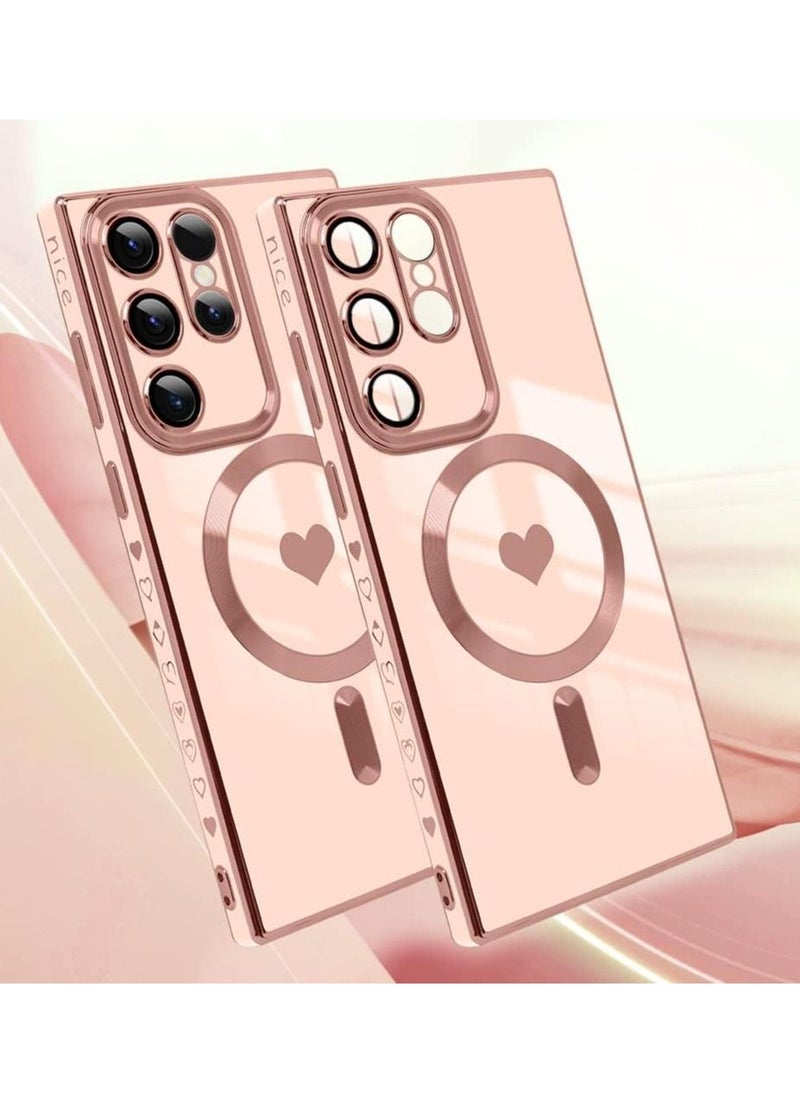 Color Fans - Magnetic Case for Samsung Galaxy S23 Ultra Support Magsafe Charging Luxury Plating Electroplate Elegant Shockproof Slim Phone Case Pink - Image 1