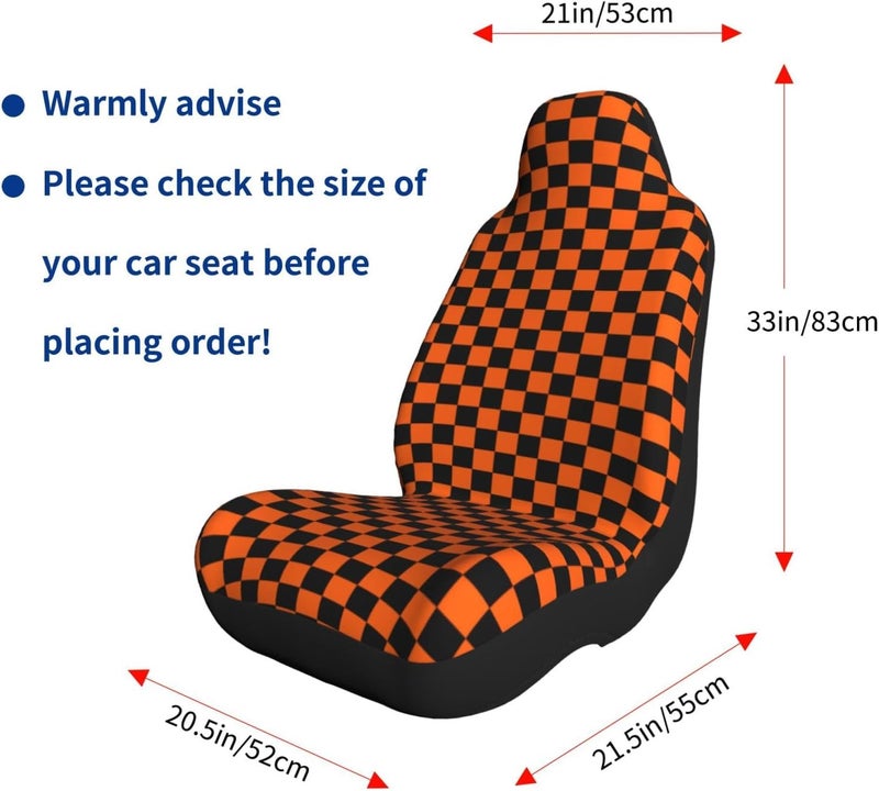 Orange Black Checkered Chessboard Flag Car Seat Cover, Front Seat Protector Universal Auto Accessories, Car Decor for Sedan SUV Van Most Cars 2 PCS - Image 5