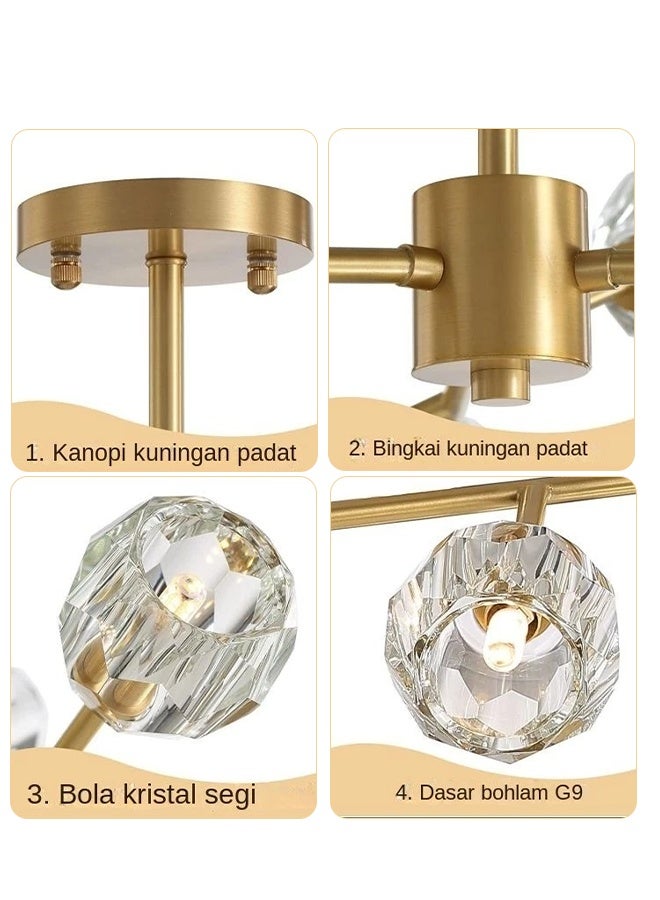 Light luxury full copper living room crystal chandelier post-modern minimalist restaurant master bedroom study corridor balcony chandelier molecular lights crystal magic bean lamps - Image 3