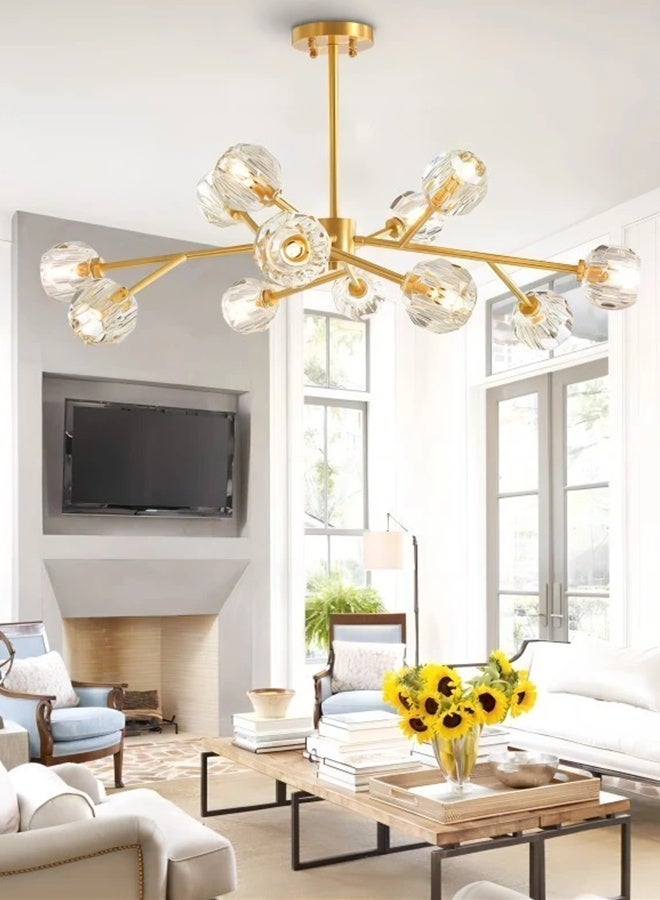 Light luxury full copper living room crystal chandelier post-modern minimalist restaurant master bedroom study corridor balcony chandelier molecular lights crystal magic bean lamps - Image 1