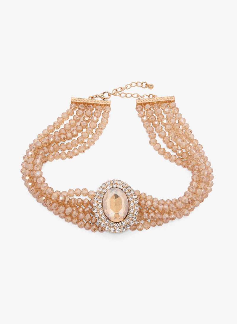 Khizana Diamonte Pearl Detail Embellished Choker Set - Image 1