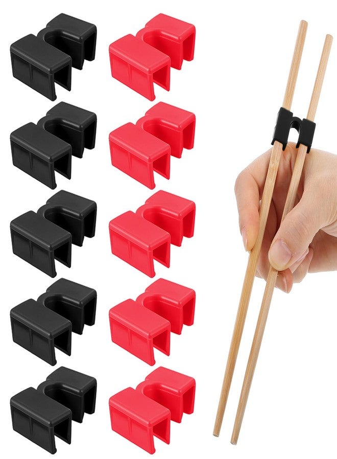 Quilax 10 PCS Chopstick Helper, Reusable Chopstick Trainer with Hinges, Training Chopsticks for Many Age Adult Beginner Trainers Learner Practice (Black, Red) - Image 1
