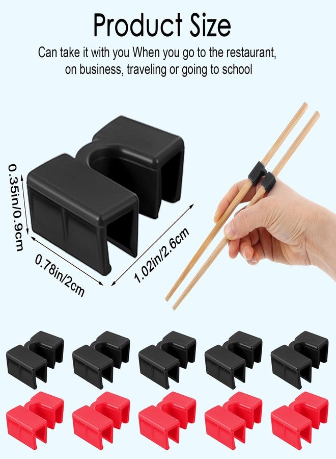 Quilax 10 PCS Chopstick Helper, Reusable Chopstick Trainer with Hinges, Training Chopsticks for Many Age Adult Beginner Trainers Learner Practice (Black, Red) - Image 2