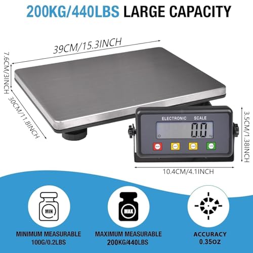 Surmount Way SurmountWay Large Shipping Scale, 440lb/0.2lb Digital Postal Scale with Tare/Count/Auto-Off Function, High Accurate Shipping Scale for Packages,Small Business,Luggage,Warehouse,Home (15.3"x11.8") - Image 2