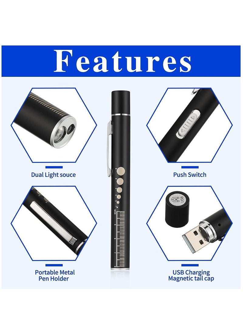 Y&D Pen Light, Diagnostic Medical Penlight,Reusable LED Penlight,for Students Doctors Nurses with 2 Light Sources, USB Rechargeable, Extra Warm Bulb, Pocket Clip (2 Pieces)  - Image 4