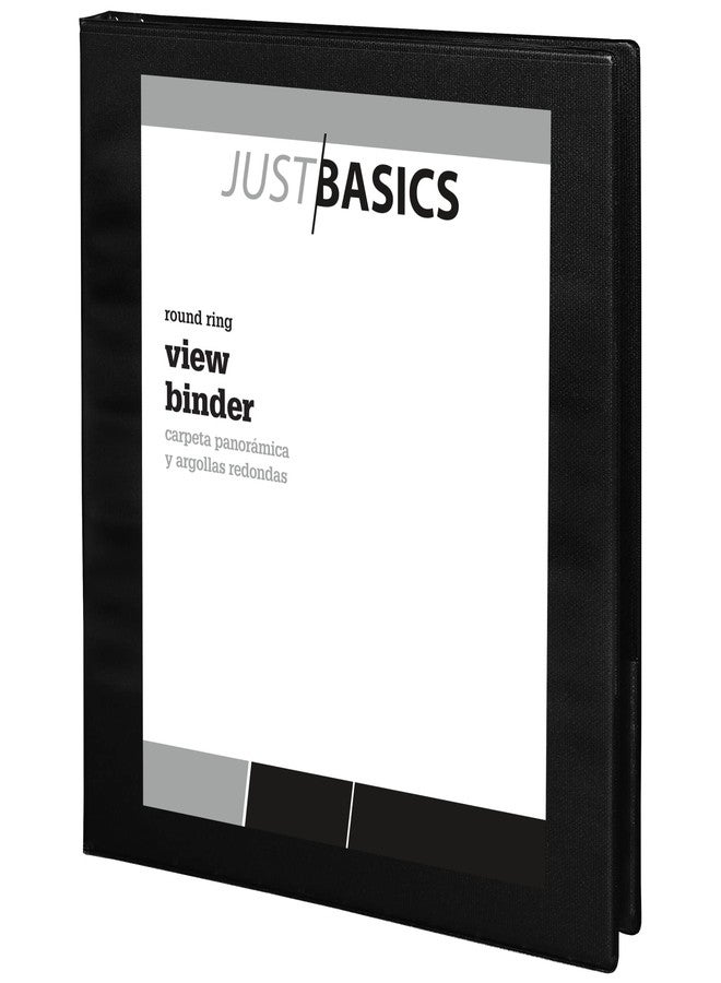 Just Basics Round-Ring View Binder, 1/2" Rings, 61% Recycled, Black, Pack Of 12 Binders - Image 3