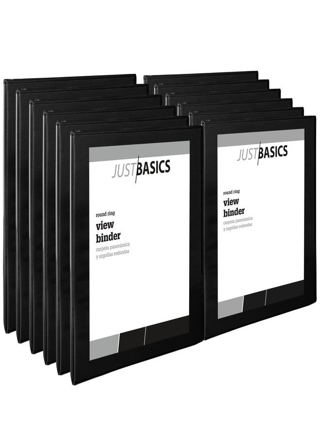Just Basics Round-Ring View Binder, 1/2" Rings, 61% Recycled, Black, Pack Of 12 Binders - Image 1