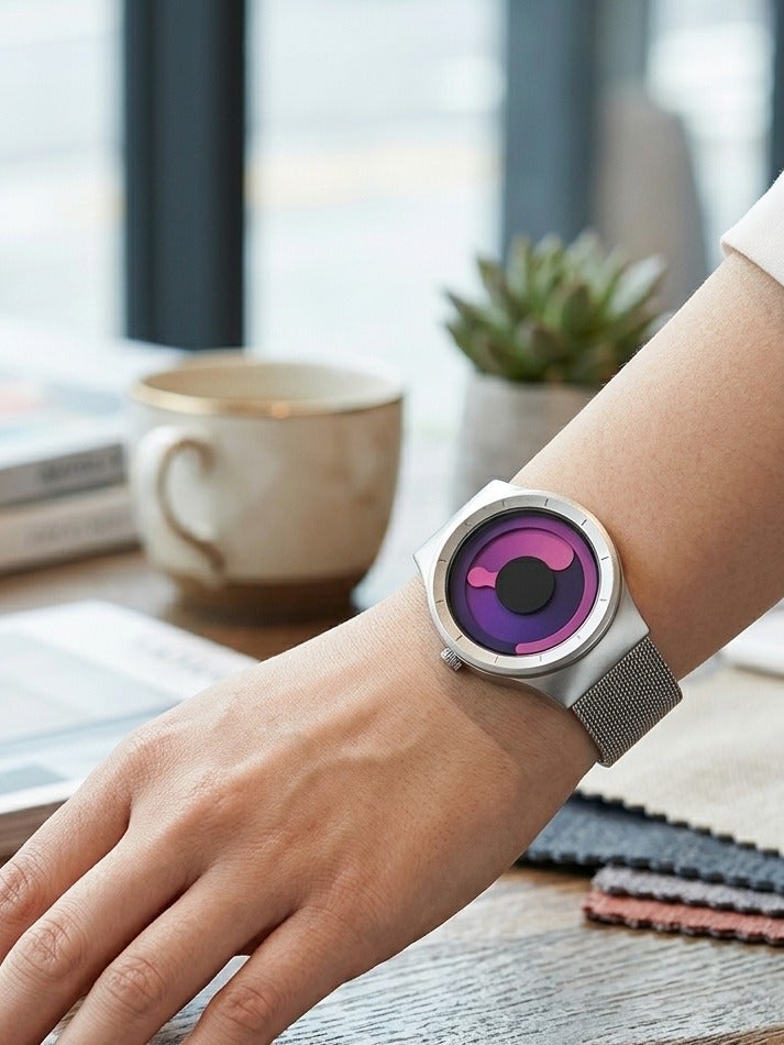 Ladevas Creative Swirl Color Dial Wristwatch – Silver Stainless Steel Case & Mesh Strap – Unique Artistic Watch for Casual & Formal Wear - Image 3