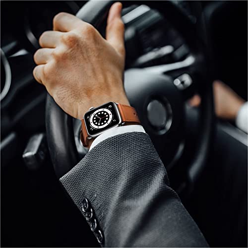 OUHENG Leather Bands Compatible with Apple Watch Band 42mm/41mm/40mm/38mm, Genuine Leather Replacement Strap for iWatch SE3 SE2 SE Series 11 10 9 8 7 6 5 4 3 2 1 (Brown/Silver) - Image 5