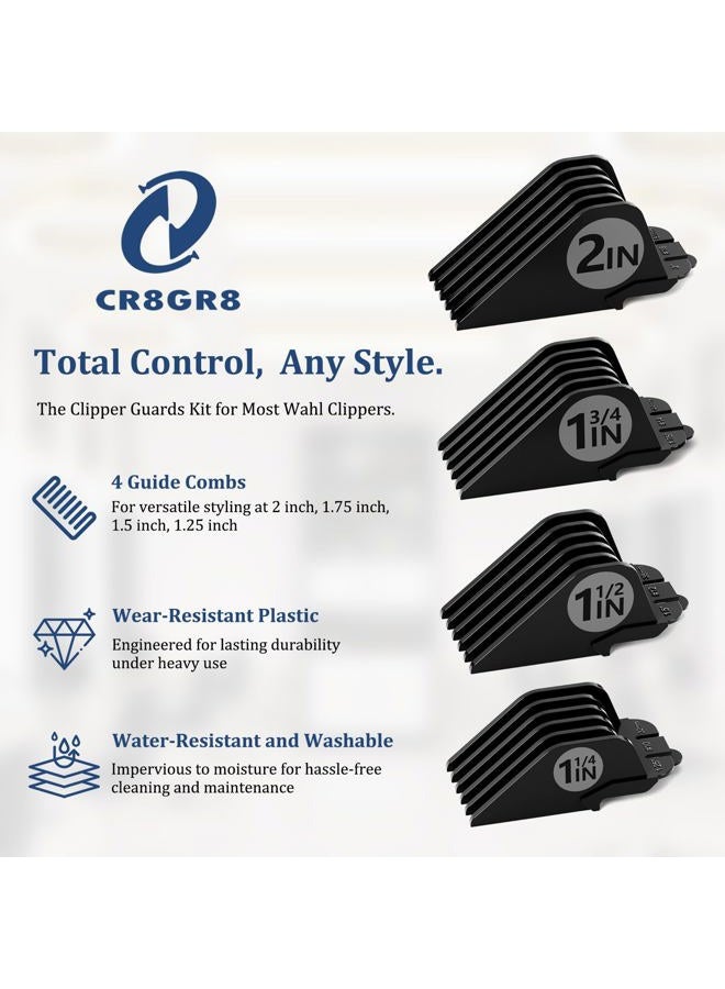 CR8GR8 مجموعة حراس المقص 10 12 14 16 متوافقة مع مقصات واهل، 4 قطع بدائل طويلة جداً - 2"، 1.75"، 1.5"، 1.25" حارس شعر مقص، حراس مقصات سوداء لوهل - Image 2