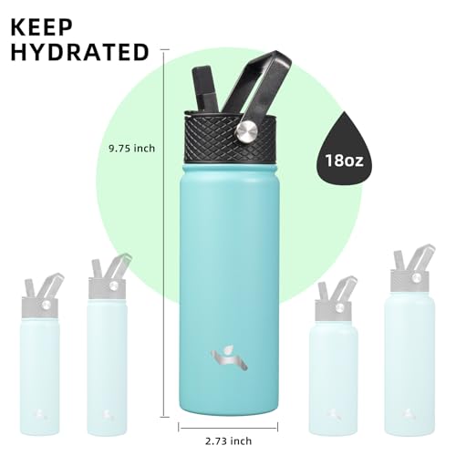 Konokyo Insulated Water Bottle with Straw,18oz 3 Lids Metal Bottles Stainless Steel Water Flask,Turquoise - Image 5