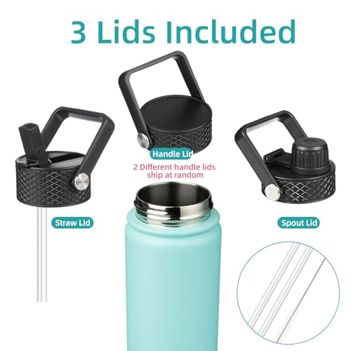 Konokyo Insulated Water Bottle with Straw,18oz 3 Lids Metal Bottles Stainless Steel Water Flask,Turquoise - Image 3