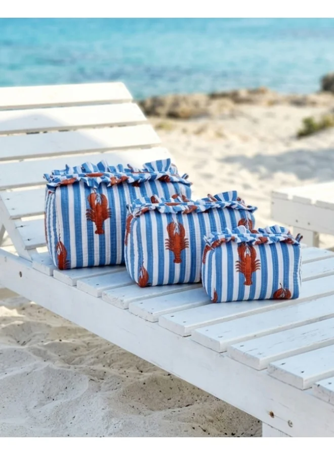 BU Towels Blue BU Lobster Pouch, Set of three, Hand-printed, Designed for travel, pool days, and everyday use for Women | Best Price UAE