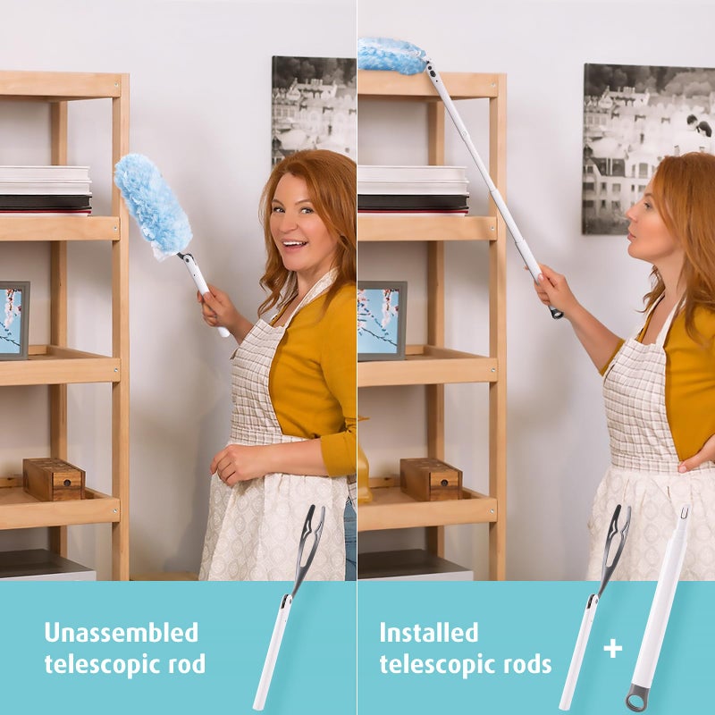 AIR U+ 30 Count Heavy Duty Duster Refills with 3 ft Extendable Handle Starter Kit, Compatible with Swiffer Disposable Microfiber Feather Dusters for Cleaning Home - Image 3