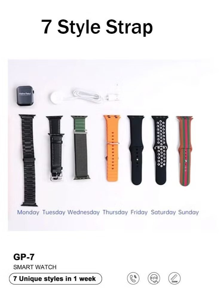 Haino Teko GP 7 Smart Watch with Seven Set Straps and Wireless Charger for Men and Women – Stylish, Multifunctional Fitness Tracker, Heart Rate Monitor, Waterproof, and Customizable Design - Image 2