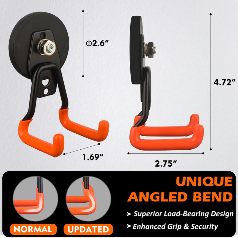 MUTUACTOR Updated Strong Magnetic Hooks Heavy Duty,20lbs Anti-Scratch Powerful Garage Magnet Hook,2PCS Anti-Slip Magnetic Tool Hooks for Organizing Cordless Impact Drivers Garden Shovel Tool Box - Image 5