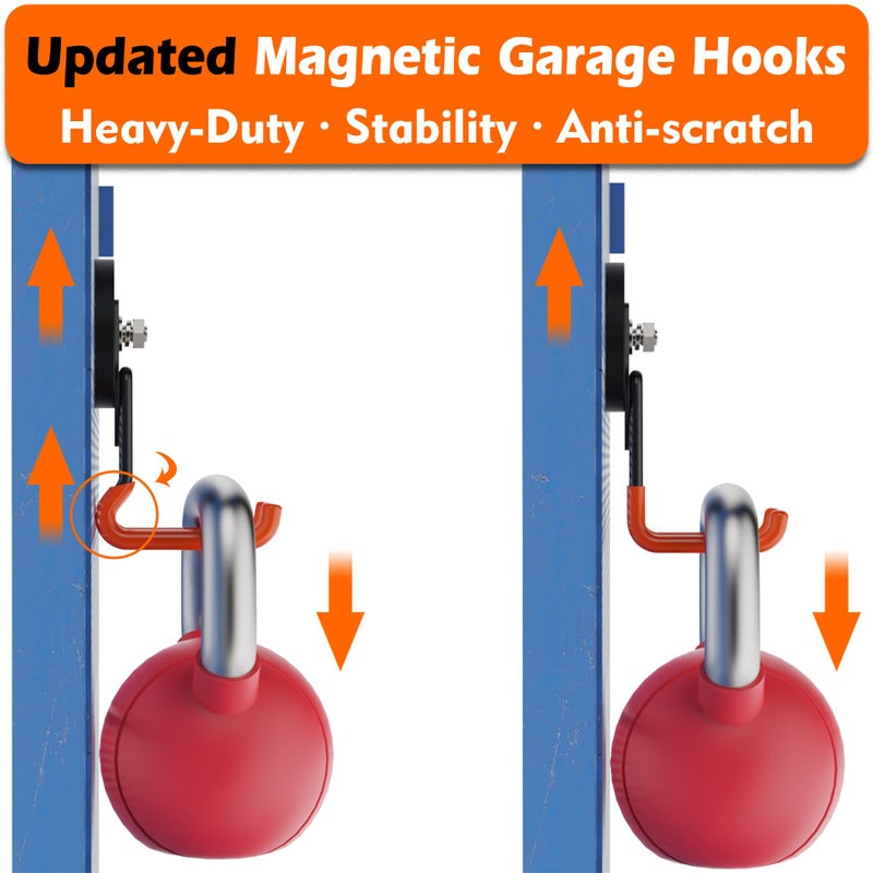 MUTUACTOR Updated Strong Magnetic Hooks Heavy Duty,20lbs Anti-Scratch Powerful Garage Magnet Hook,2PCS Anti-Slip Magnetic Tool Hooks for Organizing Cordless Impact Drivers Garden Shovel Tool Box - Image 3