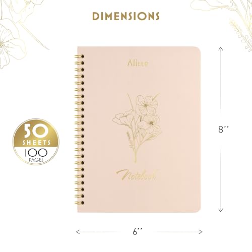 Alitte Aesthetic Spiral Notebook Set of 4 - Cute Notebook/Journal for Women - 100 Pages, Large Inner Pocket - College Ruled 8x6 - Lined Journal Notebooks for Work, Office, School - Image 3
