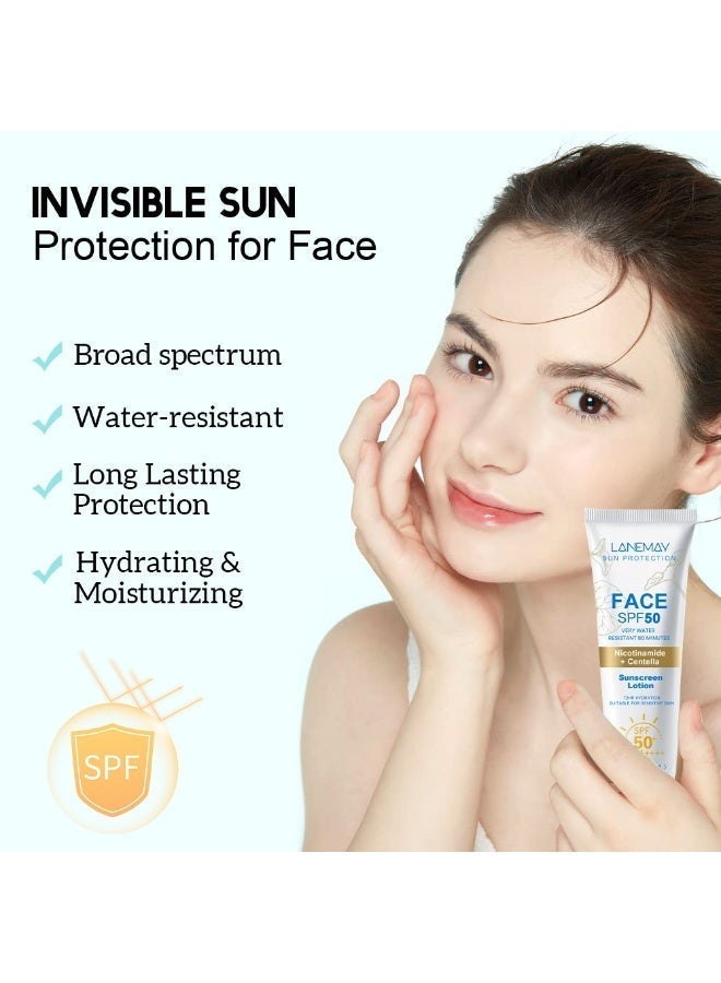 LANEMAY Sun Cream SPF 50+,Nicotinamide Centella Sunscreen,Waterproof SPF 50 Face Moisturiser,Refreshing & No Greasy Sunscreen UV Defense For All Skin Types,Sun Lotion Suncream For Travel,60ml - Image 3