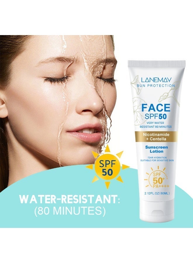 LANEMAY Sun Cream SPF 50+,Nicotinamide Centella Sunscreen,Waterproof SPF 50 Face Moisturiser,Refreshing & No Greasy Sunscreen UV Defense For All Skin Types,Sun Lotion Suncream For Travel,60ml - Image 2