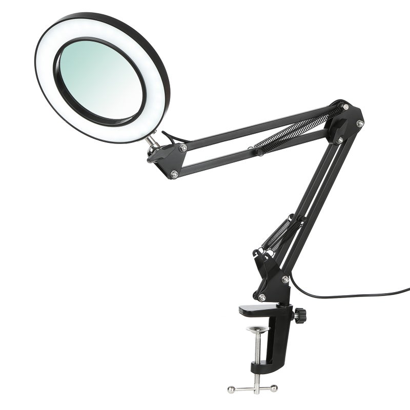 Flexible Clamp-on Table Lamp with 8x Magnifier Swing Arm Dimmable LEDs Desk Light 3 Color Modes & 10 Brightness Levels Reading Working Studying Light - Image 1