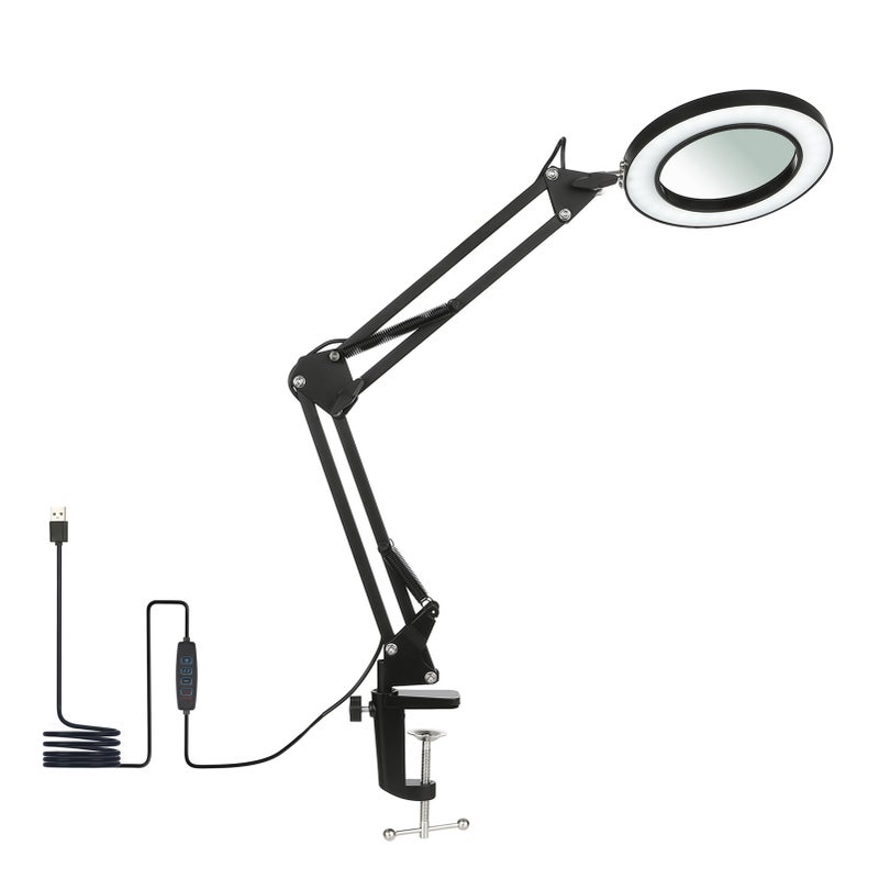 Flexible Clamp-on Table Lamp with 8x Magnifier Swing Arm Dimmable LEDs Desk Light 3 Color Modes & 10 Brightness Levels Reading Working Studying Light - Image 4