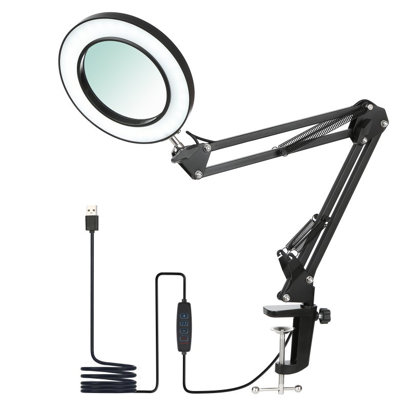Flexible Clamp-on Table Lamp with 8x Magnifier Swing Arm Dimmable LEDs Desk Light 3 Color Modes & 10 Brightness Levels Reading Working Studying Light - Image 2