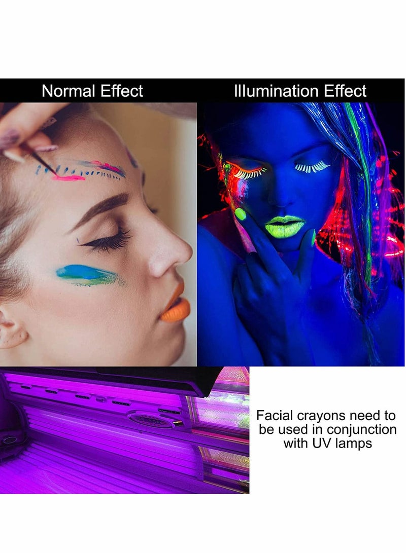 SYOSI Face Paint Crayons Glow, 12 Colors Glow in The Black Face & Body Paint Crayons, Neon Blacklight Glow Body Makeup Fluorescent Face Paints for Kids Adult, Neon Face Paint Crayons for Halloween Carnival - Image 4