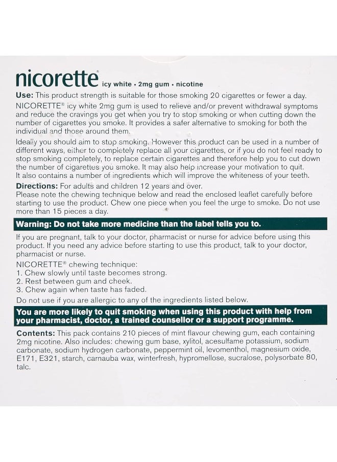 nicorette Nicorette Icy White Flavour Nicotine Chewing Gum (2mg)- 210 Pieces  - Image 4