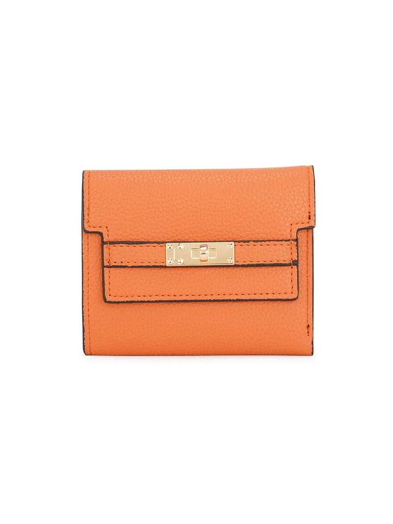Globus Women Orange Vegan Leather Textured Twist Lock Detail Bi-Fold Wallet