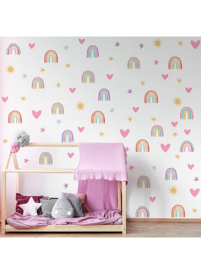 Epakh Boho Rainbow Wall Decor Stickers Small Rainbow Wall Decal Watercolor Rainbow Heart Sun Star Wall Stickers For Girls Boys Baby Bedroom Nursery Wall Decor (Classic Style) - Image 2