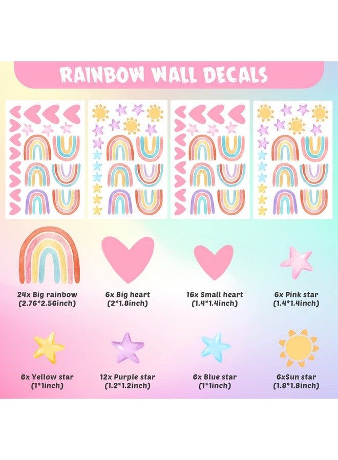 Epakh Boho Rainbow Wall Decor Stickers Small Rainbow Wall Decal Watercolor Rainbow Heart Sun Star Wall Stickers For Girls Boys Baby Bedroom Nursery Wall Decor (Classic Style) - Image 4