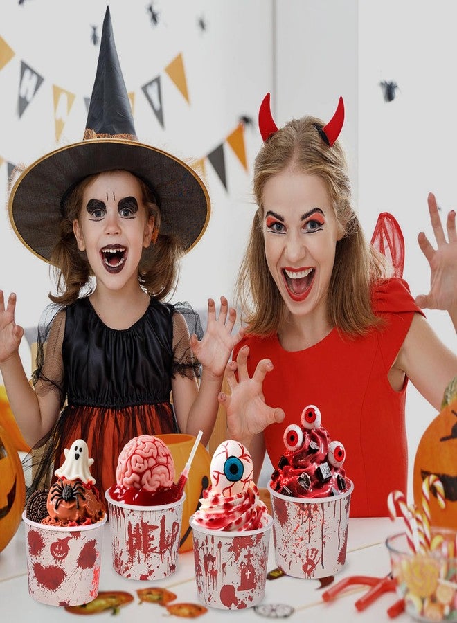 HOWAF 24pcs Halloween Bloody Treat Snack Cups, Bloody-Handprint-Footprint Paper Cup Dessert Ice Cream Bowls for Halloween Party Spooky Eve Night Supplies, Scary Zombie Vampire Ice Cream Cups - Image 4