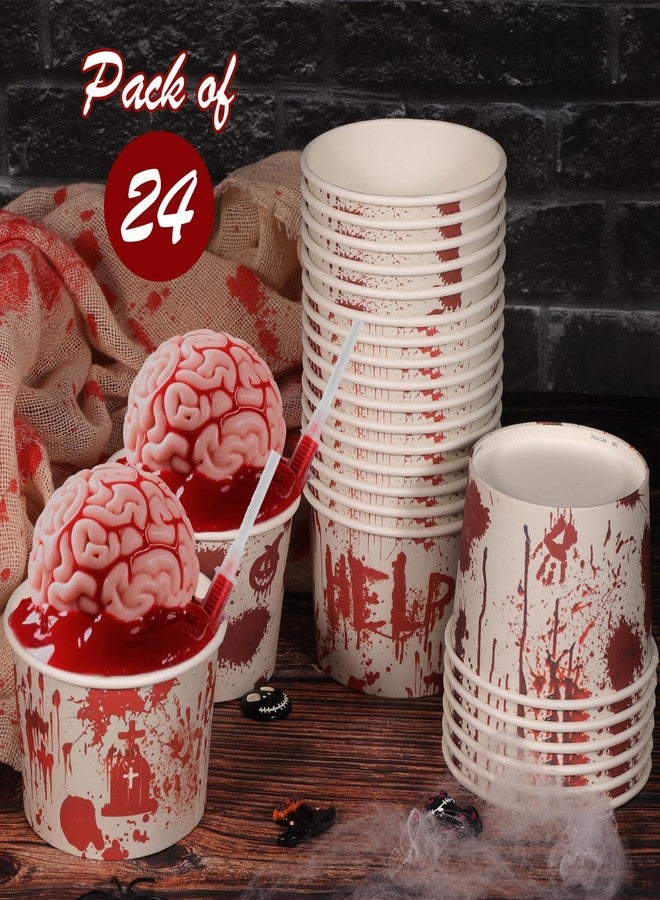 HOWAF 24pcs Halloween Bloody Treat Snack Cups, Bloody-Handprint-Footprint Paper Cup Dessert Ice Cream Bowls for Halloween Party Spooky Eve Night Supplies, Scary Zombie Vampire Ice Cream Cups - Image 3