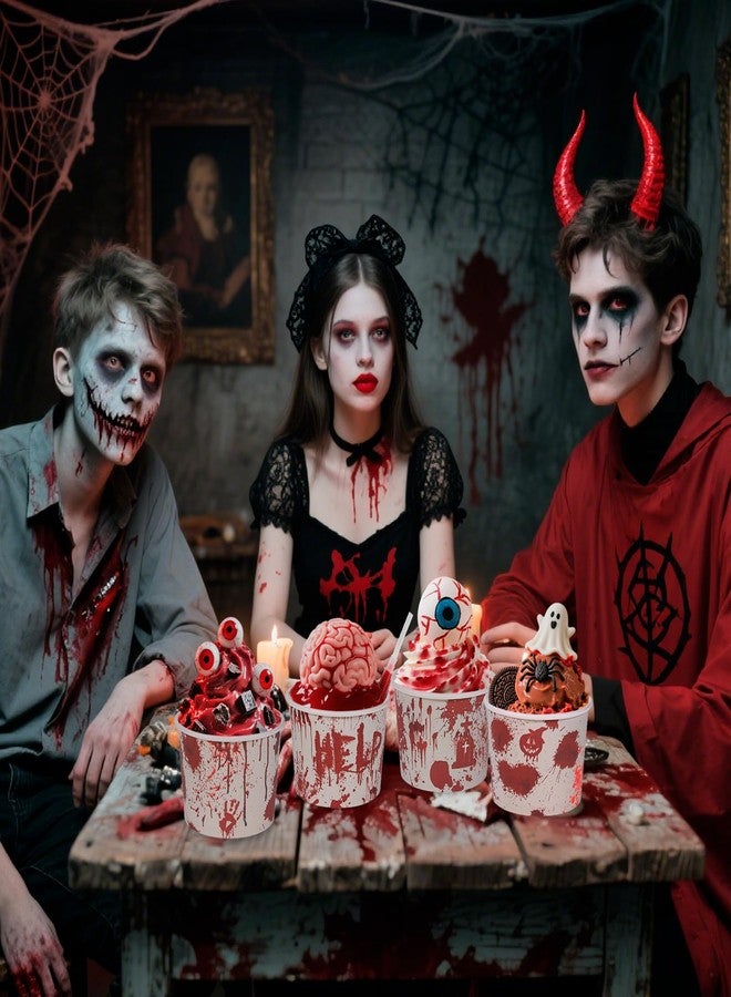 HOWAF 24pcs Halloween Bloody Treat Snack Cups, Bloody-Handprint-Footprint Paper Cup Dessert Ice Cream Bowls for Halloween Party Spooky Eve Night Supplies, Scary Zombie Vampire Ice Cream Cups - Image 5