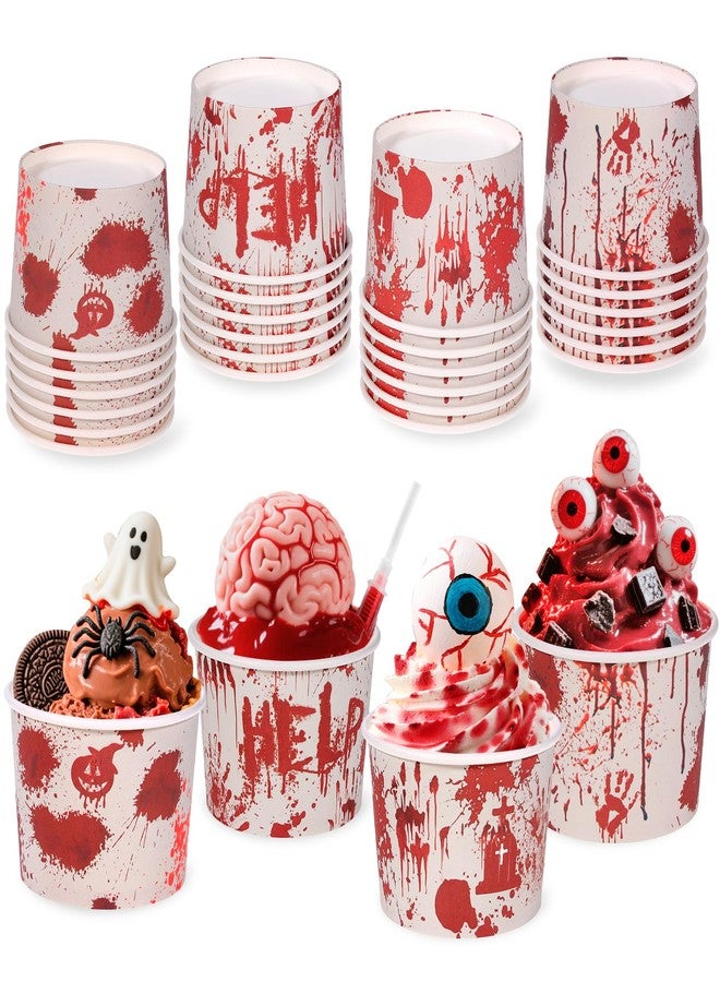 HOWAF 24pcs Halloween Bloody Treat Snack Cups, Bloody-Handprint-Footprint Paper Cup Dessert Ice Cream Bowls for Halloween Party Spooky Eve Night Supplies, Scary Zombie Vampire Ice Cream Cups - Image 1
